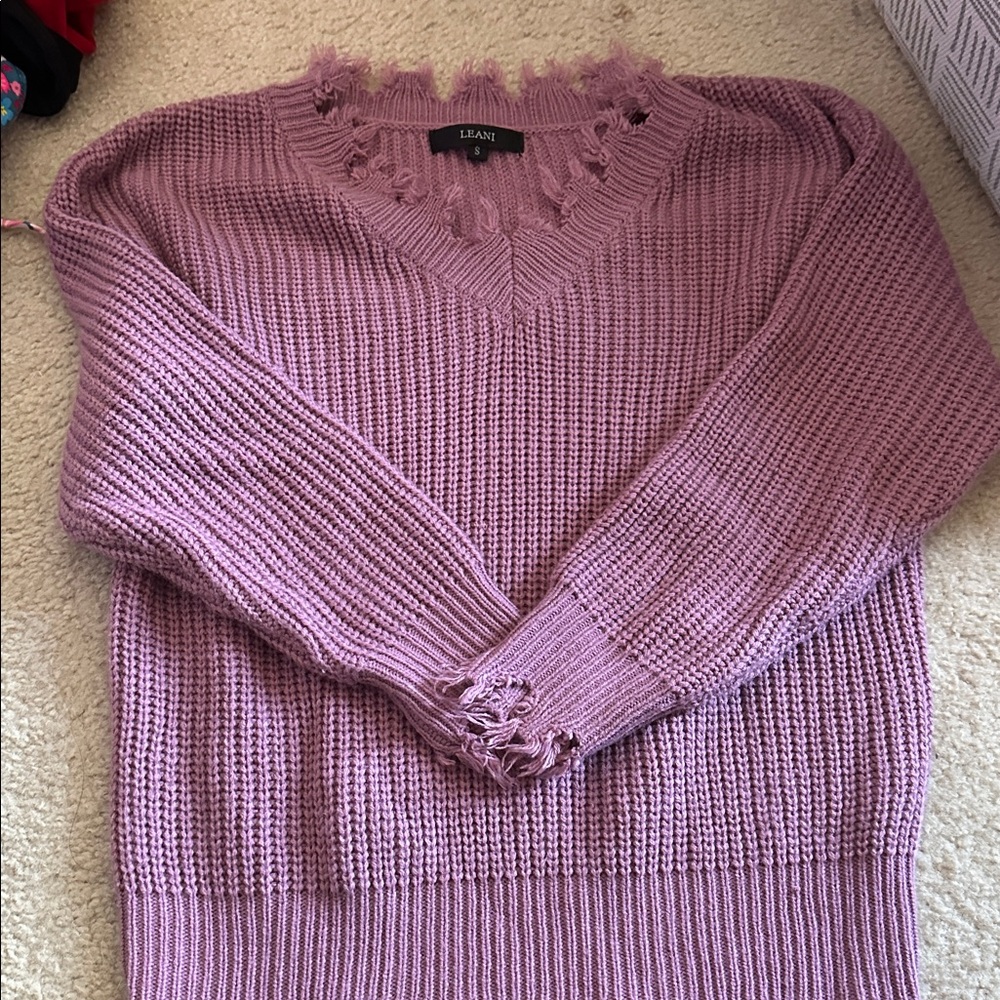 Women's Purple Distressed Sweater